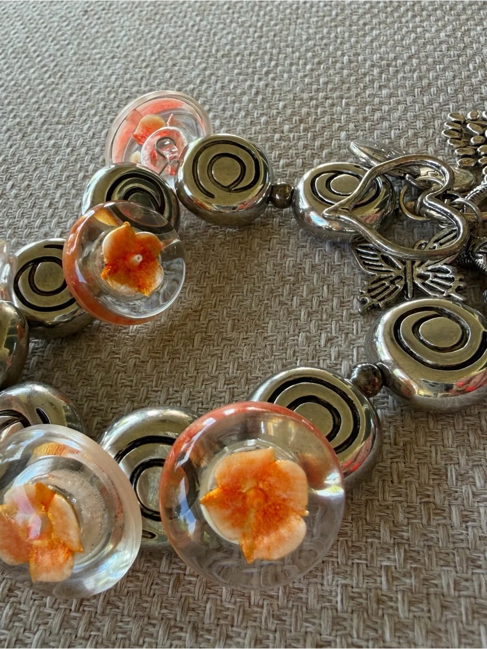 Multi Charm Beaded Vintage Lampwork Buttons Bracelet  Family Mom Themed Charms